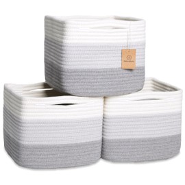 NaturalCozy Storage Cubes 9”x9”x7”Cotton Rope Woven Baskets for Organizing 3-Pack | 9 Inch Cube Storage Bin | Small Basket for Shelf Nursery, Pantry, Decorative Plant, Bathroom Closet, Toy Gift