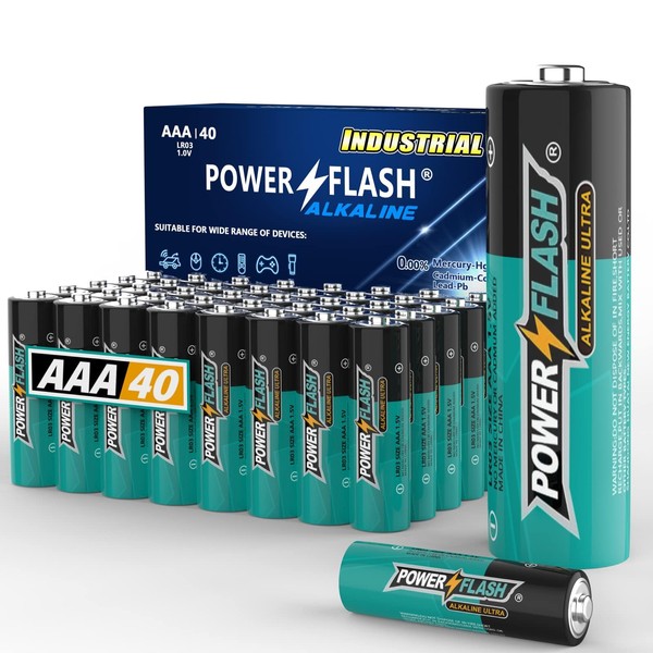 POWER FLASH AAA Batteries, 40 Count Maximum Power Ultra Long-Lasting Alkaline Triple A Battery, Leakproof Design, 10 Years Shelf Life