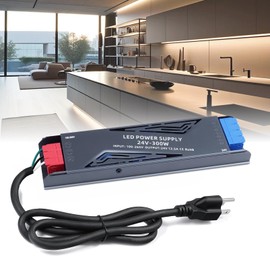 BRIMETI LED Transformer 24V 300W, 12.5A, AC 120V to 24V DC, Constant Voltage, Ultra Slim, Cabinet Lights
