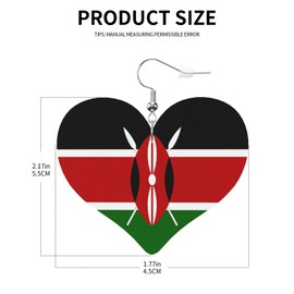 Kenya Flag Faux Leather Earrings For Women Lightweight Heart Dangle Earrings Gift