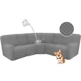 ALIECOM Waterproof Sectional Recliner Couch Covers for Reclining Sectional Stretch L Shaped Recliner Sofa Cover Washable Jacquard Corner Sofa Slipcovers Pet Dog Protector (5 Seat, Middle Grey)
