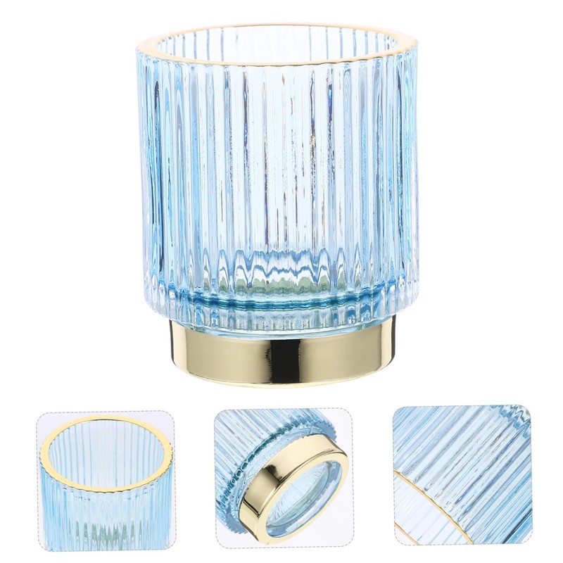 DOITOOL Cosmetic Brush Holder Thickened Glass Pencil Container Blue Small