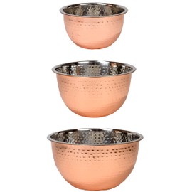 Red Co. Set of 3 Stainless Steel Nesting Mix and Serve Bowls, 5, 3, and 1.5 Qt. - Hammered Copper Finish