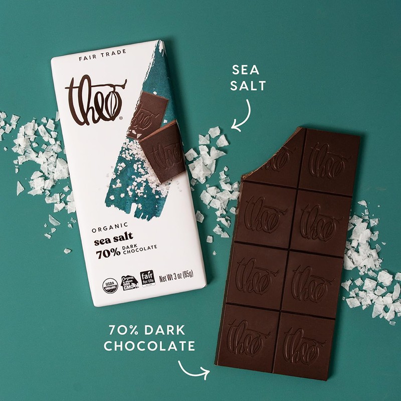 Theo Chocolate Sea Salt Organic Dark Chocolate Bar, 70% Cacao,