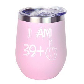 BOKALAKA 40th Birthday Women, 40th Birthday Gift for Women, Stainless Steel Wine Tumbler Gifts 40th Birthday Wife, Birthday Gift (Pink, 350ml)