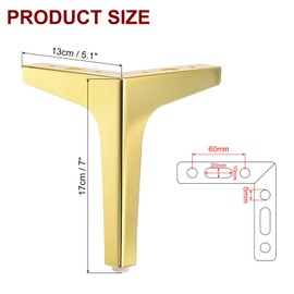 PATIKIL Metal Furniture Legs 7 Inch, 8 Pack Triangle Furniture Feet DIY Replacement Legs Modern Style for Cabinet Cupboard Table Couch Sofa Dresser, Gold