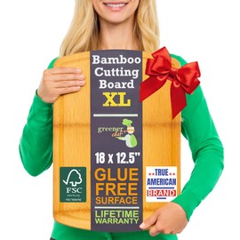 FSC-Certified Extra Large Bamboo Cutting Board Featuring 18 Inch Glue-Free Surface™ – XL, Non-Toxic Wooden Board for Family Kitchens, Butcher Block Style Food Prep with Lifetime Replacements
