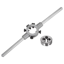 sourcing map Die Stock Handle Wrench Set, 5/16-18 UNC Round Die and 25mm Die Holder (Fits 5/16" (UNC/UNF) / Metric M7-M9 / 25mm OD Dies) for Bolt Thread Repair