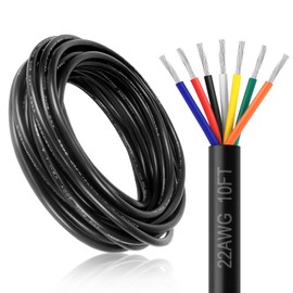 DEKIEVALE 22 Gauge 7 Conductor Electrical Wire, 10FT 22AWG Black PVC Stranded Tinned Copper 7 Wire Cable, 22/7 Cord Extension Cable