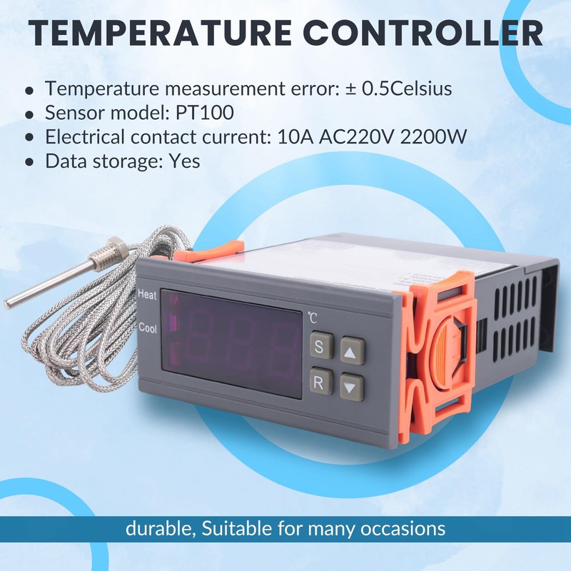 Peakloong Digital Temperature Controller -99-400 Degree PT100 M8 Probe Thermocouple