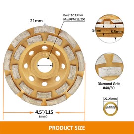 Diamond Grinding Wheels115mm - BGTEC Grinding Cup Wheel Arbor：22.23/15.875mm for Polishing and Cleaning Marble Concrete Masonry