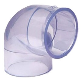 Clear PVC Pipe Fitting (bluish tint): 90 Degree Elbow, Schedule 40/80, 2 1/2 Inch PVC Pipe Socket (2.875 Inch ID)
