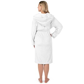 PAVILIA White Women Robe with Hood, Fleece Lightweight Soft Long Hooded Robe for Women, Plush Fuzzy Cozy Warm Bathrobe Shower Spa House, 2XL/3XL