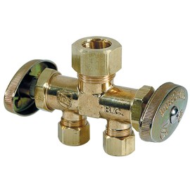BrassCraft CR1901DVSX R 1/2" Nom Comp x 3/8" O.D. Comp x 3/8" O.D. Comp Dual Outlet Dual Shut-Off Brass Multi-Turn Straight Valve