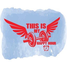 This is My Happy Hour Barbell Gym Exercise Fitness Workout Weightlifting Quotes Wall Art Sticker Designs Decors Vinyl Stickers for Home House Walls Rooms Window Bedroom Decoration Size (26x24 inch)