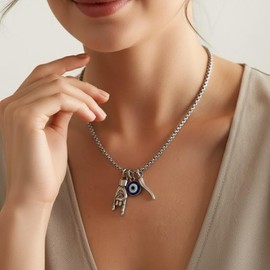 Zurlcdye Italian Horn Necklace for Women Gold Silver Cross Evil Eye Dainty Charm Chain Cute Pendant Statement Chunky Necklace Trendy Birthday Jewelry Accessories Gifts