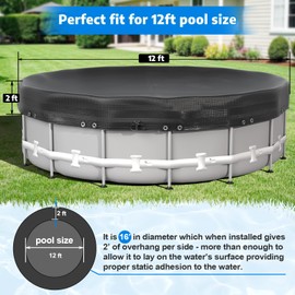 Abimars Thickened Pool Cover for Above Ground Pools, 2025 Upgrade 12ft Round Pool Winter Cover with Winch & Cable, Dual-Coated for UV and Aging Protection, Tear-Resistant Without Stitching, Black