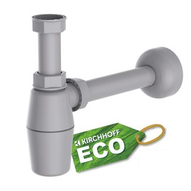 KIRCHHOFF Eco Save Siphon, Sustainable Drain, Odour Trap Made of Recycled Plastic, Drain Fitting for Sink and Washbasin, Bottle Siphon, Cup Siphon, Drain Pipe 98803049, Grey