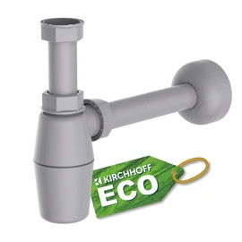 KIRCHHOFF Eco Save Siphon, Sustainable Drain, Odour Trap Made of Recycled Plastic, Drain Fitting for Sink and Washbasin, Bottle Siphon, Cup Siphon, Drain Pipe 98803049, Grey
