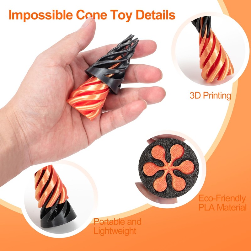 2Pack Impossible Cone, Pyramid Spiral Cone Fidget Toy, 3D Printed