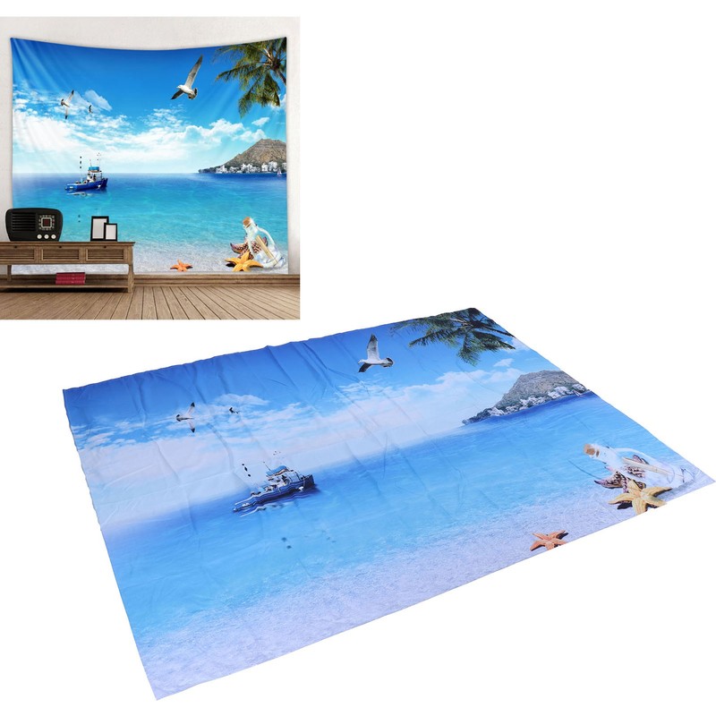 Decorative Tapestry Beach Sea Scenery Pattern Polyester Fiber Hanging Carpet