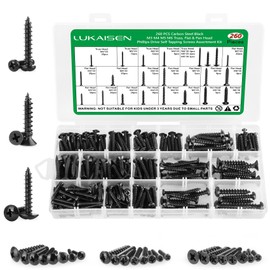 260 Pieces Phillips Pan Head Self-Tapping Screws, Wood Screws Assortment Kit, Black Carbon Steel, M3/M4/M5/M6 Flat Head & Round Head Self Tapping Screws Assortment Set