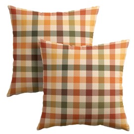 Sphragiyn Fall Plaid Pillow Covers 20x20 inch Set of 2 Brown Orange Buffalo Check Thanksgiving Decorative Outdoor Throw Pillow Covers Famliy Decoration for Home Living Room Couch Sofa