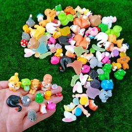 NIBERDA 100 Pcs Mini Resin Animals Figures, Forest Tiny Plastic Animals Figurines to Hide Miniature Fairy Garden Decorations Accessories