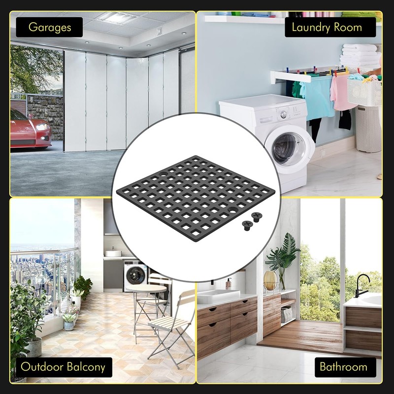 4" Matte Black Shower Drain Cover - Square Floor Drain