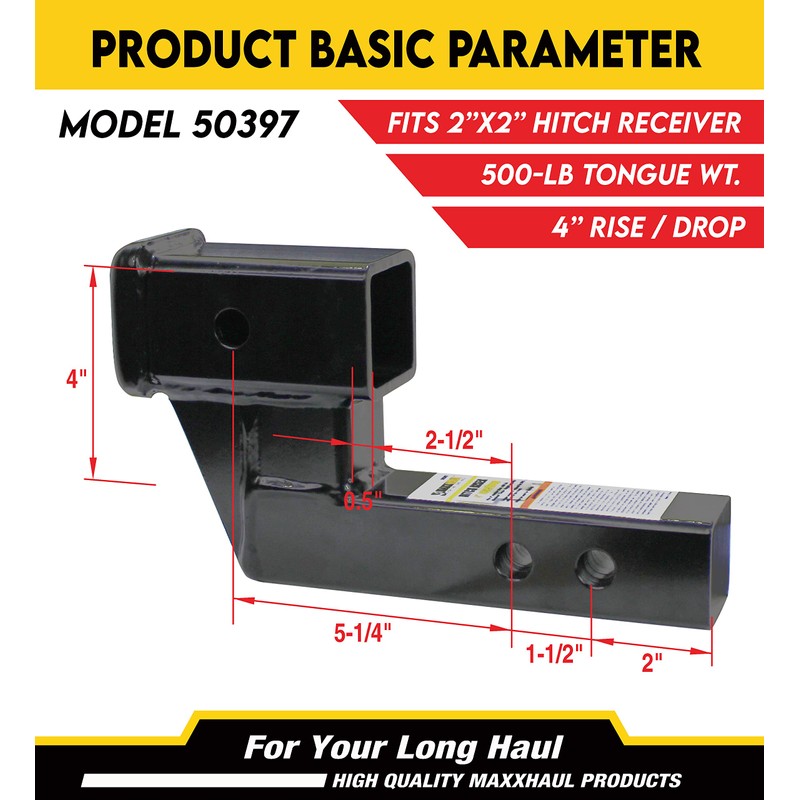 MaxxHaul 50397 Trailer Hitch Riser for 2 Inch Receivers with