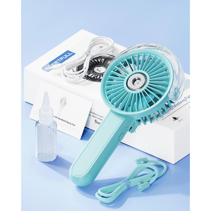 SWEETFULL Portable Misting Fan - 180° Foldable Handheld Personal Fan