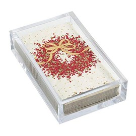 Caspari Pepperberry Wreath Guest Towel Napkins & Acrylic Holder Gift Set
