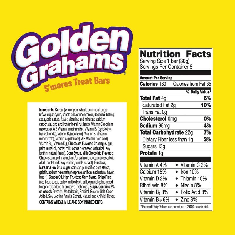 Golden Grahams Breakfast Cereal Treat Bars, S'mores, Snack Bars, 8