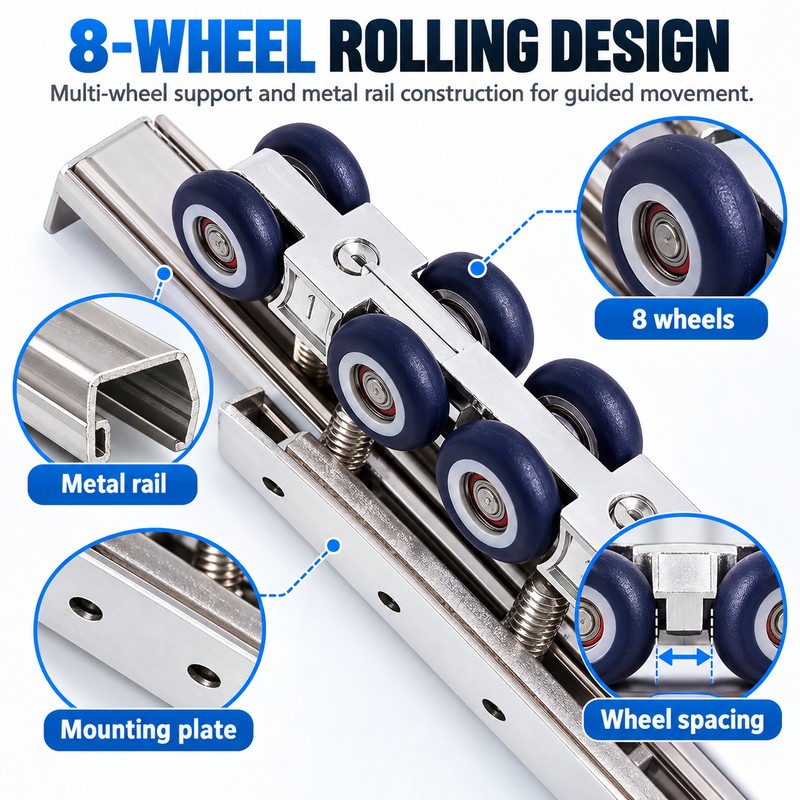 Sliding Door Roller for Wooden Door Track Systems – 4-Wheel