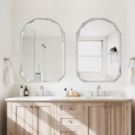 Bathroom Mirror for Wall, 20" x 30" Arched Style Mirror, Bathroom Vanity Mirror, Beveled Edge Frameless Wall Mount Vanity Mirrors, Wall Mirrors Decorative, Irregular Beveled Edge Mirror