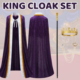Giftdigger King Costume for Men and Women,Queen Costume,Adult Purple King Cape with Metal Crown,Scepter,Brooch,Queen Robe Costumes,Lord Farquaad Costumes,L