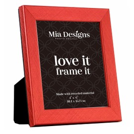 Mia Designs Picture Frame Cross Brushed Metallic Red 4x6 (10x15cm) Photo Frame for Desk, Wall and Table Top in Eco-friendly PS material Environmentally Friendly Freestanding Frame