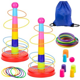 Ring Toss Game for Kids, 2Set Cone Ring Toss Game with 18 Throwing Rings Travel Bag, Kids Outdoor Games, Garden Games Tossing and Active Play Set, Garden Games Outdoor Play Equipment for Children