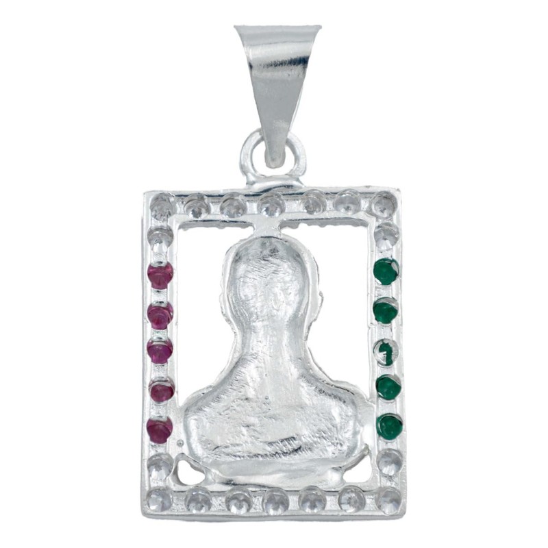 JOYARIS Dije Cuadrado Jesús Malverde Zirconias Plata Solida 925 TRICOLOR