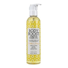 Body Boost Milk & Honey Stretch Mark Oil 8oz, Pregnancy and Nursing Safe Skin Care