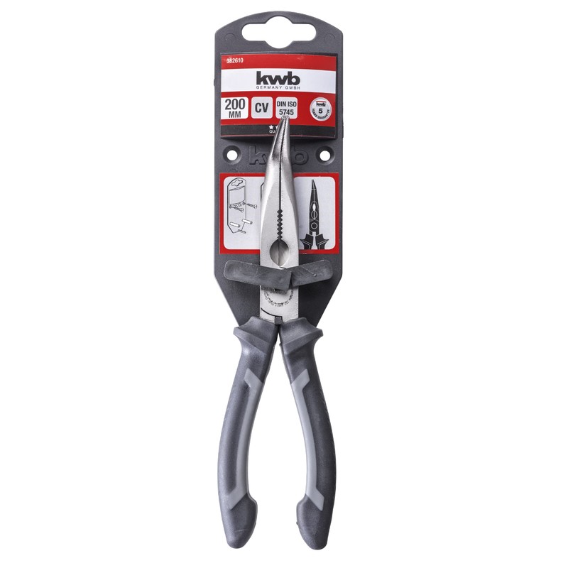 KWB Needle Nose Pliers 200 mm Curved Cutting Edges Hardened,