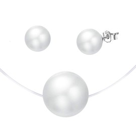 Yumilok Women's Stud Earrings Necklace Chain Nylon Chain Cable Chain with Beads Pendant Earrings Hoop Jewellery Sets Gift for Women Girls Silver, Sterling Silver, Pearl