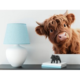 Cute Watercolor Highland Cattle Wall Decal,Lovely Cartoon Farm Animals Wall Stickers,Vinyl Waterproof Removable Wall Decor for Nursery Kids Baby Room Preschool Playroom Classroom