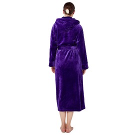 Dowesrobe Womens Fleece Hooded Fluffy Bathrobe Plush Long soft cozy Winner Warm fuzzy Spa Robe with deep pockets (X-Large, purple)