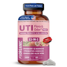 FIRSTORGANIC UTI Flora & Odor Pro+ for Intimate Freshness & Comfort Support with Cranberry, D-Mannose, Vaginal Probiotic, Hibiscus, Dandelion, Third-party Tested, GMP Facility, Vegan, Non-GMO, Gluten-Free, 60 Caps