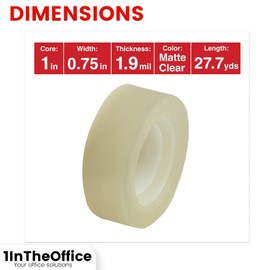 1InTheOffice Clear Tape, Invisible Tape Rolls, Packing, Wrapping Heavy Duty 3/4-Inch, 1-Inch Core, 12 Pack