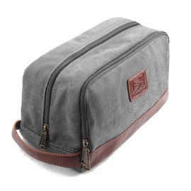 Seemeroad Travel Toiletry Bag for Men and Women, Double Kit Made of Canvas, Foldable Wash Bag, Cosmetic Bag with Carry Handle for Shaving Utensils and Toiletries, Grey - Large, Classic
