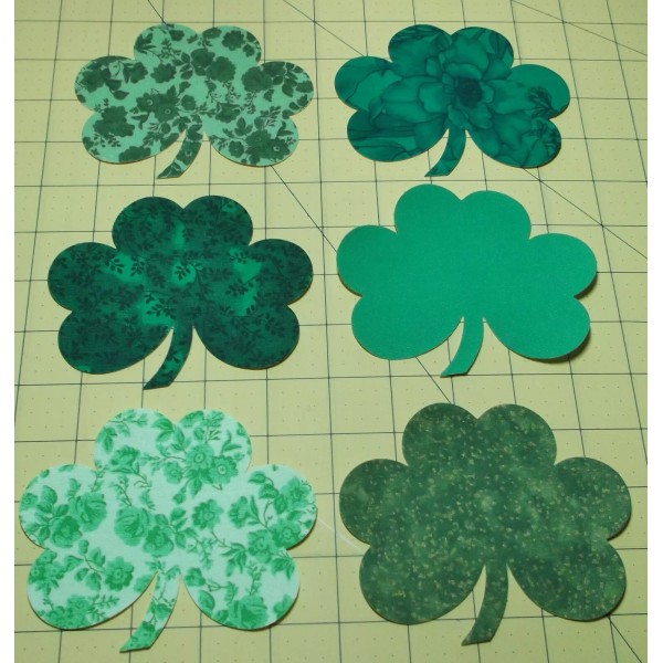 6 PreCut Quilting Quilt Applique Iron On Shamrocks St Patrick's