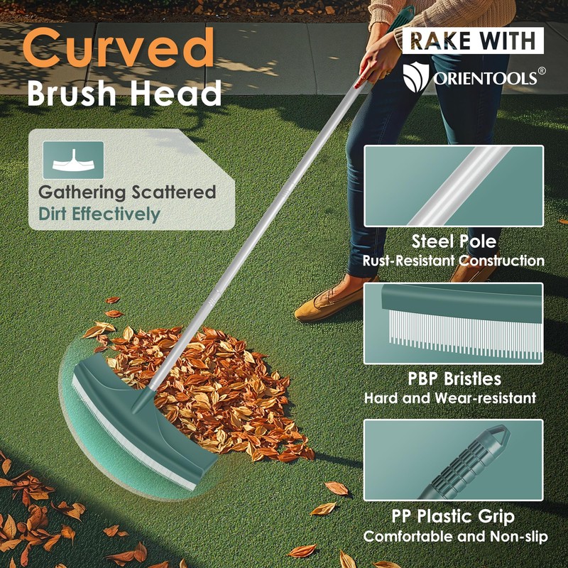 ORIENTOOLS Artificial Grass Brush, Curved Turf Rake Artificial Lawn Brush
