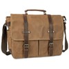 Vintage Genuine Leather Waxed Canvas Briefcase Large Satchel Shoulder Bag